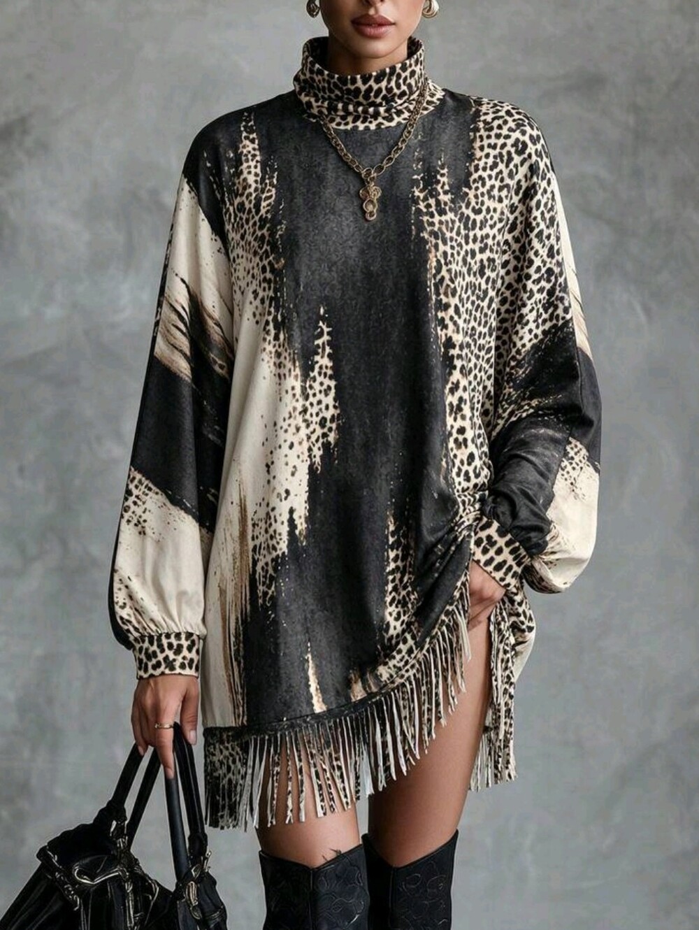 Autumn/Winter High Neck Lantern Bubble Sleeve Dropped Shoulder Long Slee - Picture 4 of 4